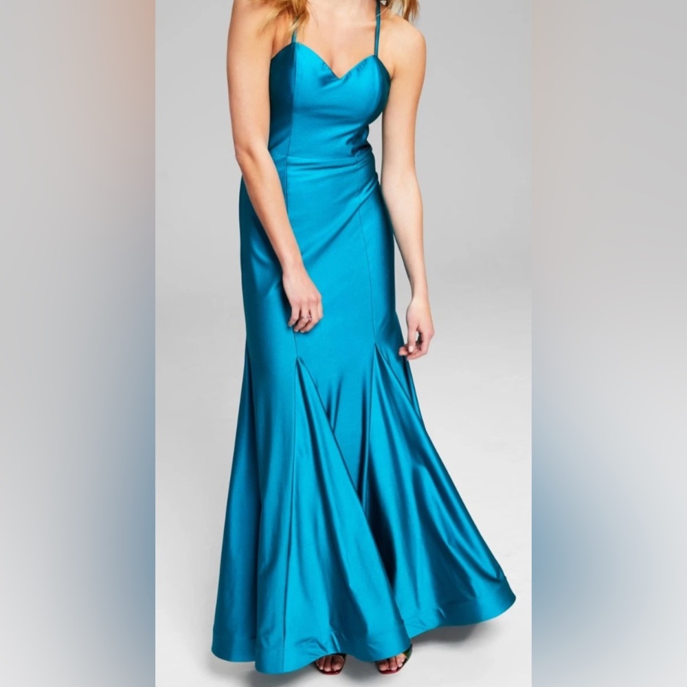 BLONDIE NITES Womens Teal Strappy Billowy Hem Spaghetti Strap Dress
Juniors 13